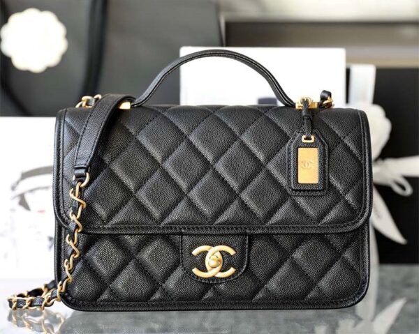 Tui Chanel 22k Black Caviar Flap Bag With Top Handle Ghw Best Quality 5