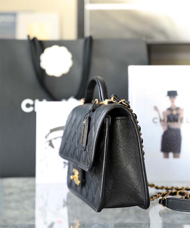 Tui Chanel 22k Black Caviar Flap Bag With Top Handle Ghw Best Quality 7