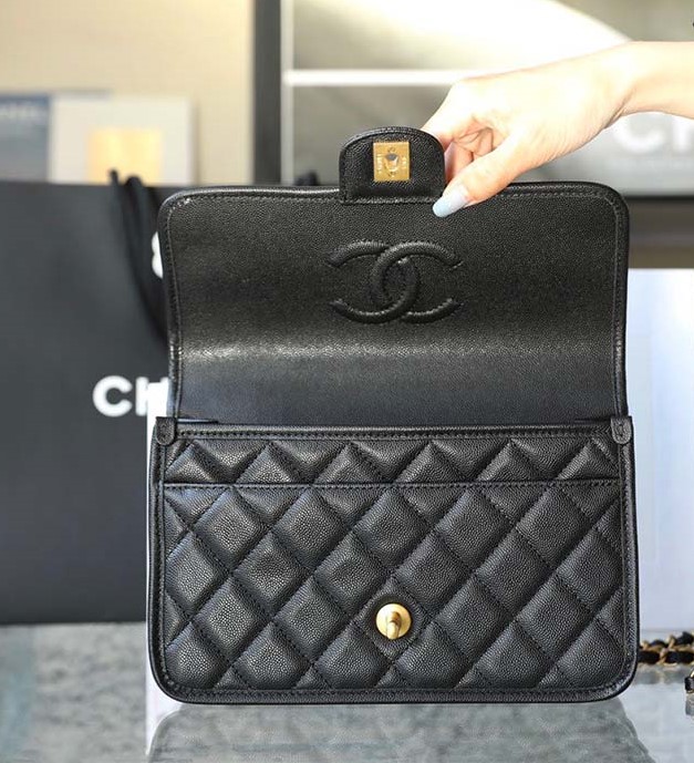 Tui Chanel 22k Black Caviar Flap Bag With Top Handle Ghw Best Quality 9 (1)